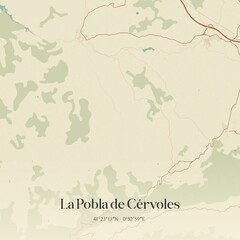 Obraz premium Retro Spanish map of La Pobla de C�rvoles, Catalu�a. Vintage street map.