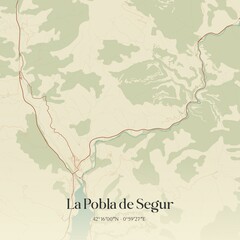 Fototapeta premium Retro Spanish map of La Pobla de Segur, Catalu�a. Vintage street map.