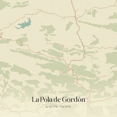 Fototapeta premium Retro Spanish map of La Pola de Gord�n, Castilla y Le�n. Vintage street map.