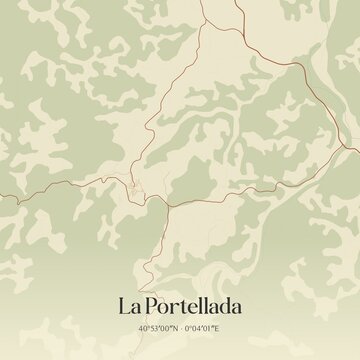 Retro Spanish map of La Portellada, Arag�n. Vintage street map.