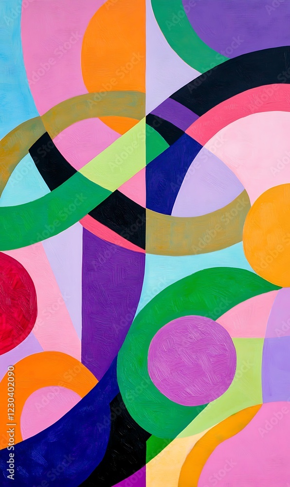 Poster intersecting diagonal lines with colorful geometric shapes in a vibrant background for creative bann