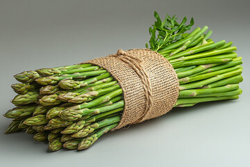 Fresh Green Asparagus Bundle Tied with Burlap