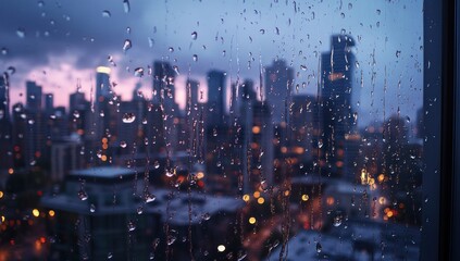 Obraz premium Rainy Cityscape Viewed Through a Window
