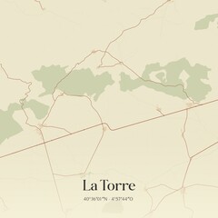 Retro Spanish map of La Torre, Castilla y Le�n. Vintage street map.