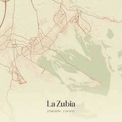 Fototapeta premium Retro Spanish map of La Zubia, Andaluc�a. Vintage street map.