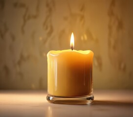 Soft golden light emanates from a paraffin candle, hallowed hall, candlelight