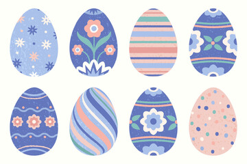 Happy Easter.Easter eggs with grainy texture and abstract patterns  .  Vector isolated illustration. Design element.