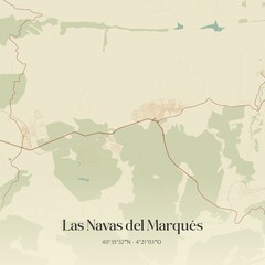 Fototapeta premium Retro Spanish map of Las Navas del Marqu�s, Castilla y Le�n. Vintage street map.