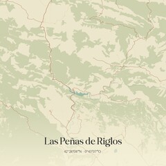 Fototapeta premium Retro Spanish map of Las Pe�as de Riglos, Arag�n. Vintage street map.