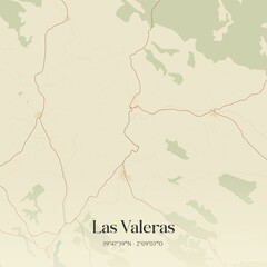 Fototapeta premium Retro Spanish map of Las Valeras, Castilla-La Mancha. Vintage street map.