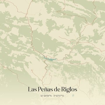 Retro Spanish map of Las Pe�as de Riglos, Arag�n. Vintage street map.