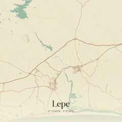 Retro Spanish map of Lepe, Andaluc�a. Vintage street map.