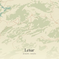 Retro Spanish map of Letur, Castilla-La Mancha. Vintage street map.
