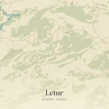 Retro Spanish map of Letur, Castilla-La Mancha. Vintage street map.