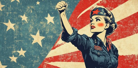 Fototapeta premium American Woman Patriotic Symbol of Strength and Freedom