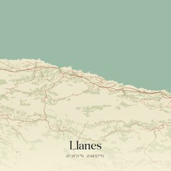 Fototapeta premium Retro Spanish map of Llanes, Principado de Asturias. Vintage street map.