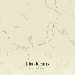 Obraz premium Retro Spanish map of Llardecans, Catalu�a. Vintage street map.