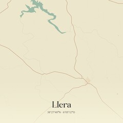 Retro Spanish map of Llera, Extremadura. Vintage street map.