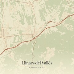 Obraz premium Retro Spanish map of Llinars del Vall�s, Catalu�a. Vintage street map.