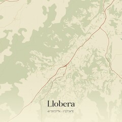 Retro Spanish map of Llobera, Catalu�a. Vintage street map.