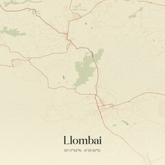 Retro Spanish map of Llombai, Comunidad Valenciana. Vintage street map.
