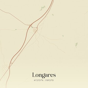Retro Spanish map of Longares, Arag�n. Vintage street map.