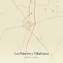 Retro Spanish map of Los Palacios y Villafranca, Andaluc�a. Vintage street map.