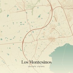 Retro Spanish map of Los Montesinos, Comunidad Valenciana. Vintage street map.