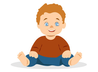 Happy toddler sitting on a soft surface and enjoying playful moments in a bright and cheerful atmosphere