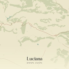 Retro Spanish map of Luciana, Castilla-La Mancha. Vintage street map.