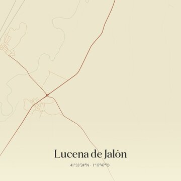Retro Spanish map of Lucena de Jal�n, Arag�n. Vintage street map.