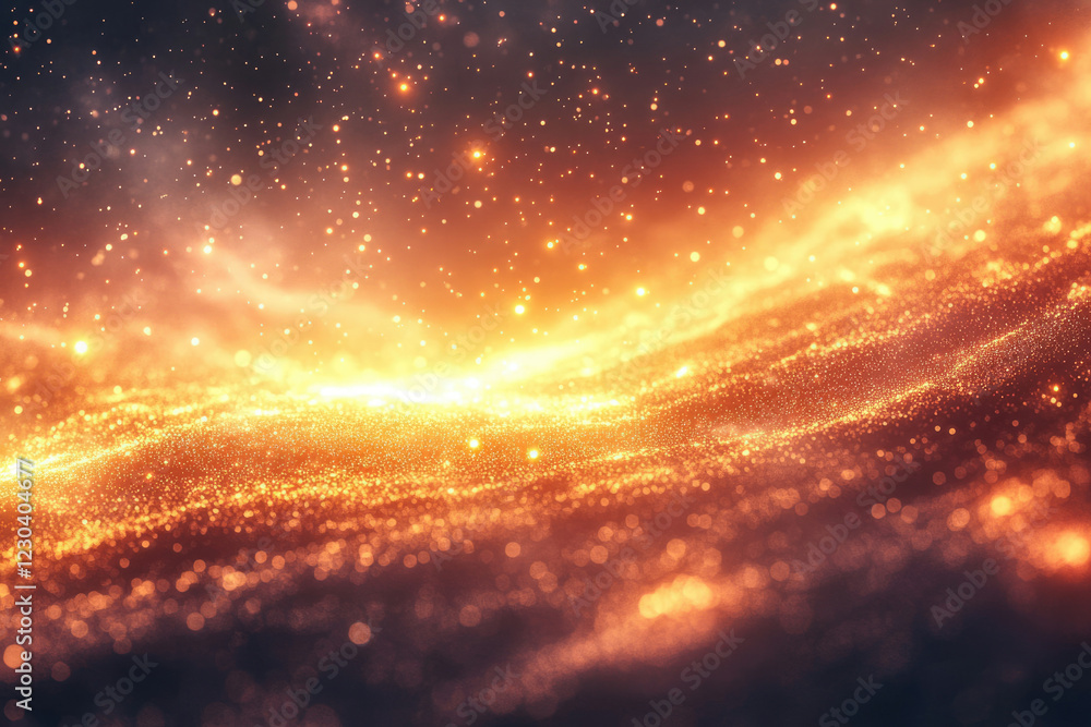 Aufkleber abstract cosmic landscape with golden glittering particles and soft light, creating a magical, dream