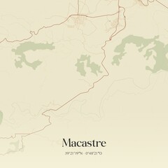 Retro Spanish map of Macastre, Comunidad Valenciana. Vintage street map.