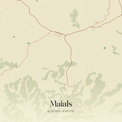 Fototapeta premium Retro Spanish map of Maials, Catalu�a. Vintage street map.