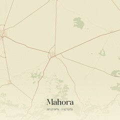 Fototapeta premium Retro Spanish map of Mahora, Castilla-La Mancha. Vintage street map.