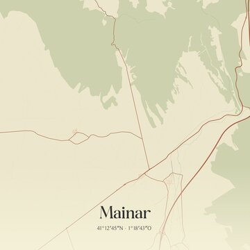 Retro Spanish map of Mainar, Arag�n. Vintage street map.