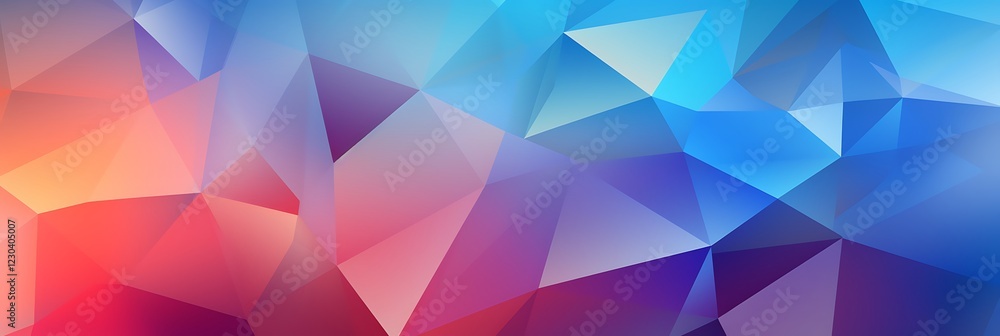 Poster Abstract Geometric Polygons: Vibrant and dynamic interplay of red, blue, and purple polygons creating a visually stunning and modern abstract background. Perfect for tech, design, and modern projects.