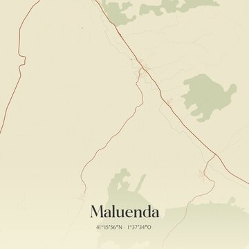 Retro Spanish map of Maluenda, Arag�n. Vintage street map.