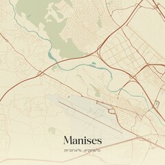 Retro Spanish map of Manises, Comunidad Valenciana. Vintage street map.