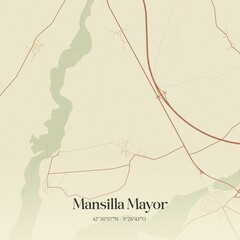 Retro Spanish map of Mansilla Mayor, Castilla y Le�n. Vintage street map.