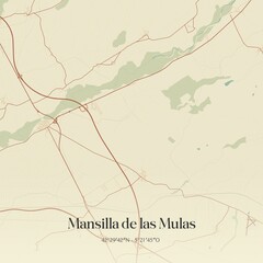 Retro Spanish map of Mansilla de las Mulas, Castilla y Le�n. Vintage street map.