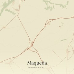 Retro Spanish map of Maqueda, Castilla-La Mancha. Vintage street map.