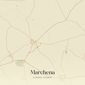 Retro Spanish map of Marchena, Andaluc�a. Vintage street map.