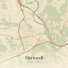 Retro Spanish map of Martorell, Catalu�a. Vintage street map.