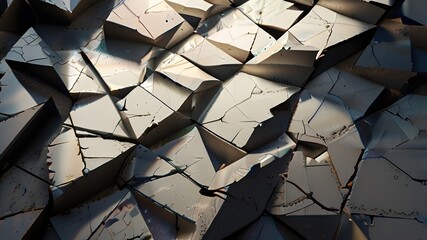 a surface with light shadows and geometric patterns that are shattered and cracked.