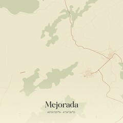 Retro Spanish map of Mejorada, Castilla-La Mancha. Vintage street map.