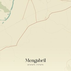 Retro Spanish map of Mengabril, Extremadura. Vintage street map.