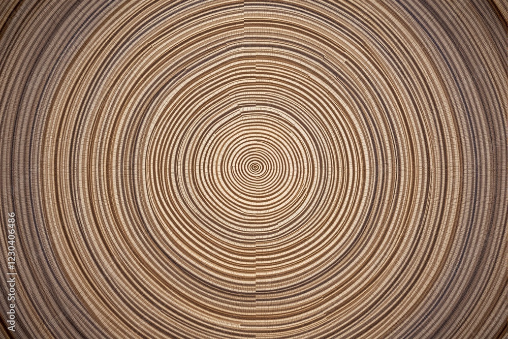 Aufkleber Circular abstract wooden texture with concentric patterns on a light brown background.