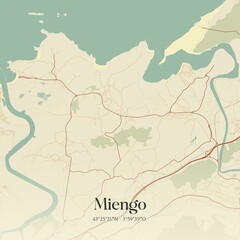 Retro Spanish map of Miengo, Cantabria. Vintage street map.