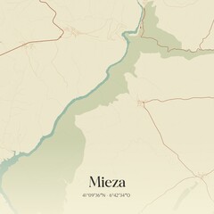 Retro Spanish map of Mieza, Castilla y Le�n. Vintage street map.